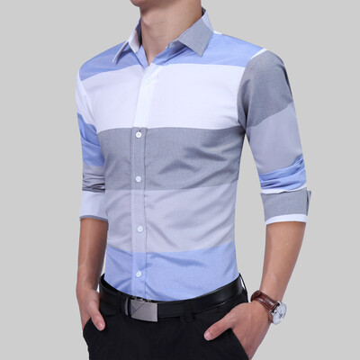 

Brand 2017 Fashion Male Shirt Long-Sleeves Tops Large Striped Men'S Casual Mens Dress Shirts Slim Men Shirt 2XL
