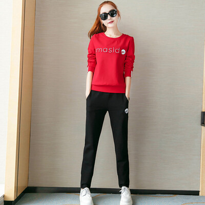 

Fort Sheng 2017 new women autumn&winter hedging sportswear female students fashion Korean sweater running solid color two sets zx1783005 red M