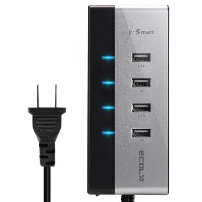 

ECOLA E-SMART Fast Charging 4 Socket USB Charger SAMSUNG Apple Mi Phone Tablet PC USB-CH704SV Sliver