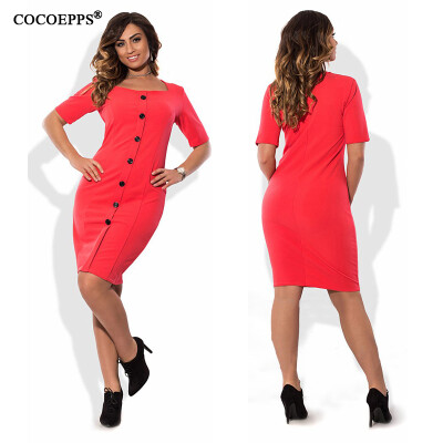 

COCOEPPS fashionable plus size casual women dress 2017 autumn summer style solid Knee-Length Dresses big sizes loose blue dress