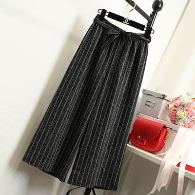 

Women's woolen trousers autumn and winter thickening high waist loose loose nine points wide leg pants