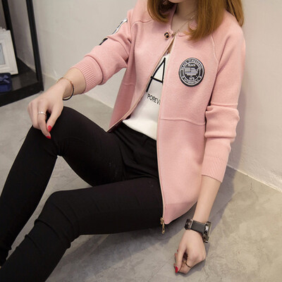

sustory Women's 2017 autumn and winter models Korean version of the short jacket outside the jacket sweater cardigan long sleeve sweater loose jacket SRSU087 pink L