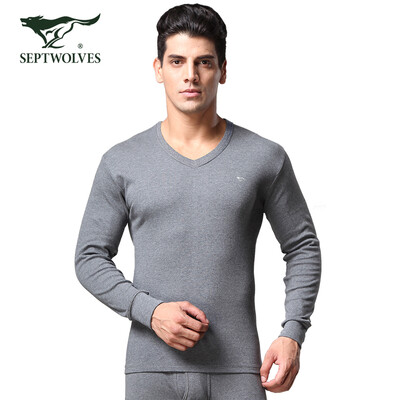 

Seven wolves thermal underwear mens cotton autumn clothing long pants V-neck suit thin section cotton wool line clothing line pants solid color V-neck 98165 black M