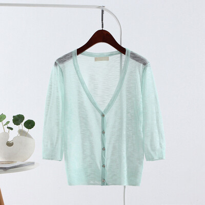 

Summer women 's thin section of linen sweater women' s chest air - conditioned shirt