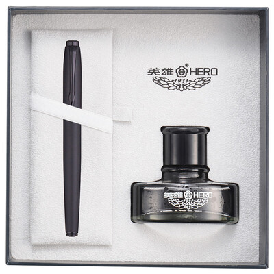 

Hero HERO 988 matte black elegant gold pen F tip ink pen combination set slow language series