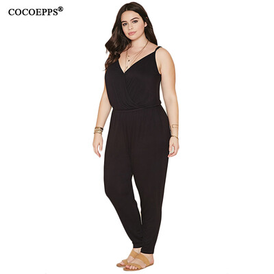 

COCOEPPS Women Large Size Jumpsuits 2017 Plus Size Ladies V Neck Sleeveless Summer Big Size Long Jumpsuit Rompers Macacaos