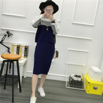 

sustory women&39s 2017 autumn&winter temperament Slim was thin hit color sweater half-length dress two-piece suit SRSU050 yellow all