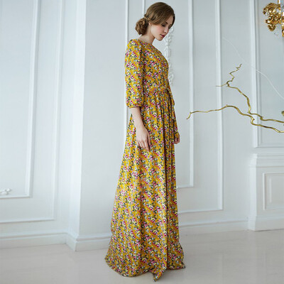 

COCOEPPS Women Vintage Evening Maxi Dresses Pleated Bohemian Summer Floral print long Floor Length dress Autumn polka Dot Dress