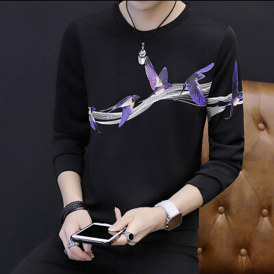 

2017 autumn and winter new thin section youth sweater men's leisure Slim trend rounded collar