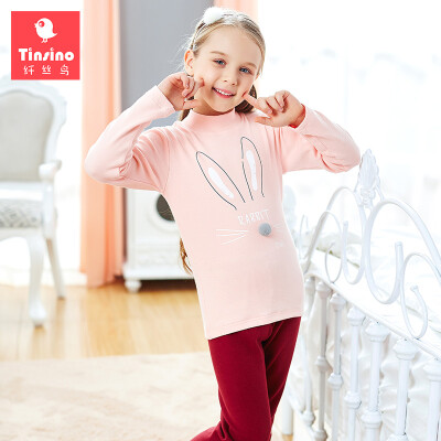 

TINSINO) children's underwear suit girls in the long children's long-sleeved home service pajamas baby long-sleeved thick autumn clothes pants eyelashes rabbit pink light 110