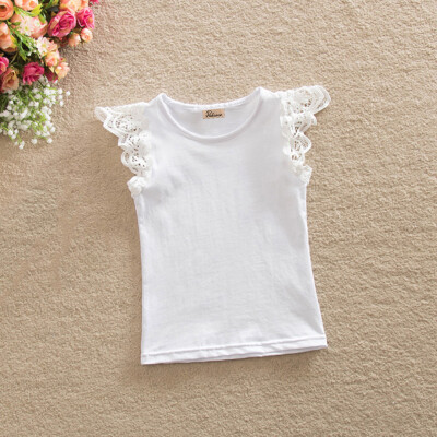 

Kids Baby Girls Lace Shoulder T-shirts Cute Short Sleeve Tops Blouse Shirts 0-4Y