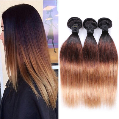 

Brazilian Virgin Straight Ombre Hair Extensions Pack of 4 Remy 8a Hair Bundles 3 Tone T1b/4/27