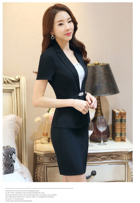 

Summer Elegant Business Formal Office Blaser Women Short-Sleeve Blazer Crystal Button Ladies Jackets Sky Blue Black Rose Navy Bl