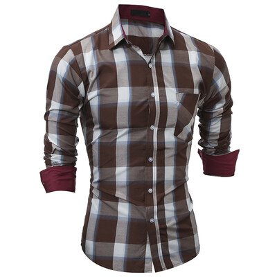 

Brand 2017 Fashion Male Shirt Long-Sleeves Tops Spring Large Plaid Series Mens Dress Shirts Slim Men Shirt