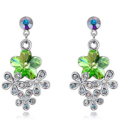 

High Quality Red Austrian Crystal Flower Earrings For Women Classic Fashion Drop Earrings Party Gift .26217