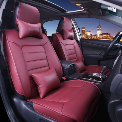 

Antarctic nanJiren leather car seat four seasons GM car seat cover five four seasons universal cushion with headrest lumbar pillow luxury suit wine red