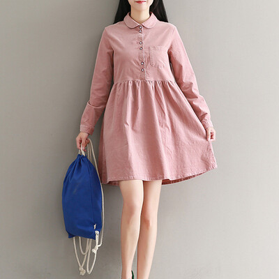 

City plus CITYPLUS 2017 autumn&winter new women&39s literature retro leather corduroy shirt dress CWQZ178355 bean red M