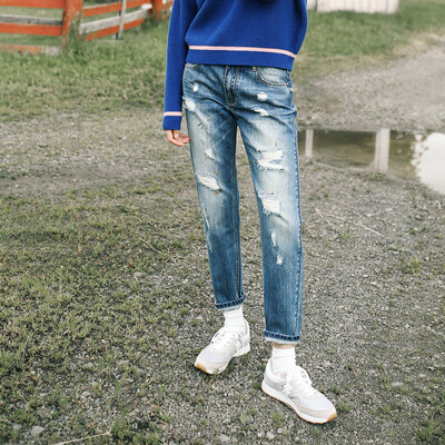 

Rare with pure Raincun N2346 hole Harlan jeans womens trousers loose casual straight jeans blue 29