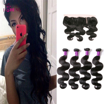 

Indian Virgin Hair Body Wave 8A Grade Unprocessed Virgin Brazilian Human Hair 4 Bundles 400g With 13*4 Lace Frontal Hair Extension