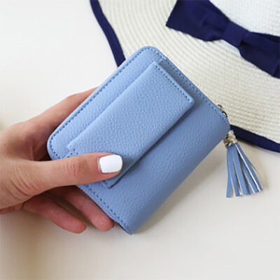 

2017 new lady short wallet female RFID anti-theft anti-theft change purse Korean buckle tassel wallet small wallet