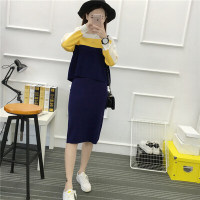 

sustory women&39s 2017 autumn&winter temperament Slim was thin hit color sweater half-length dress two-piece suit SRSU050 yellow all