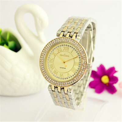 

New Luxury Rhinestone Golden Women Watches CONTENA Fashion Dress Watch Full Steel Ladies Vintage Elegant Wristwatch