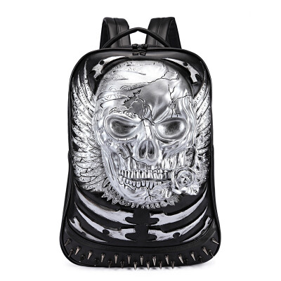 

New Luxury High Quality leather Backpack Punk Style 3D Skull Rivet individuality Schoolbag Notebook Bag Halloween bag