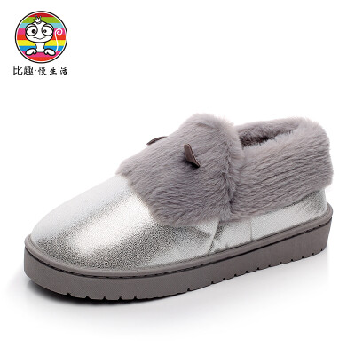 

More fun justfunny shoes flat shoes feet snow boots women imitation rabbit fur PU plush boots sweet cotton slippers gold 40-41