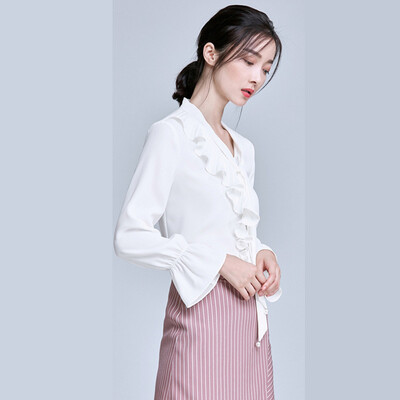 

Markentsee 2017 new women&39s autumn bow tie with V-neck long-sleeved chiffon shirt women shirt loose shirt zx1781912 white XXL