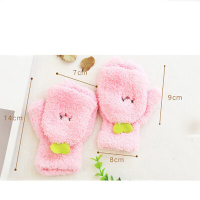 

Creative small leaf cartoon knitted gloves autumn and winter monochrome flip cover half finger warm gloves