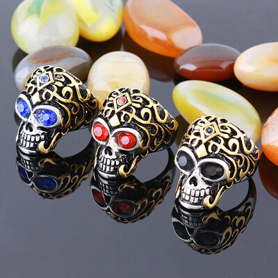 

Color eye skull ring men titanium steel vacuum plating retro personalized jewelry, US size: 7 to13