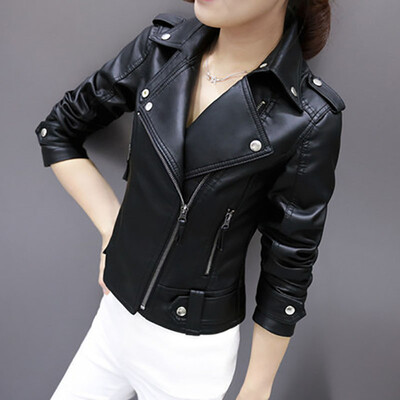 

2017 spring and autumn locomotive leather ladies short section Slim short jacket