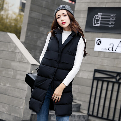 

2017 Women Winter Vest Waistcoat New Women Long Vest Sleeveless Jacket Suit Collar Down Cotton Warm Vest Female