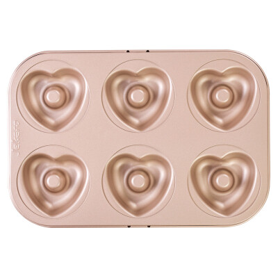 

Jekero baking tools golden non-stick cake mold heart-shaped donut mold baking six mold