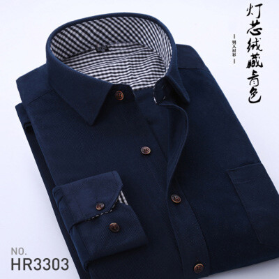 

Business Corduroy Middle Aged Men Long Sleeve Shirt Spring Autumn Loose Solid Color