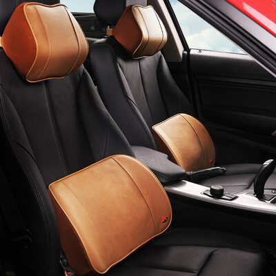 

Wufu Jinniu car headrest pillow cushion space memory cotton breathable leather first layer leather driving office neck pillow waist support suit Mocha brown