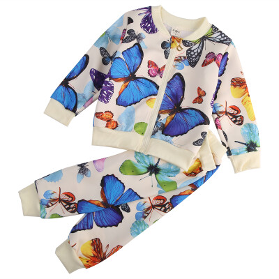 

2PCS Baby Girls Toddlers Kids Butterfly Flower Outfits Cardigan Tops+Pants Set