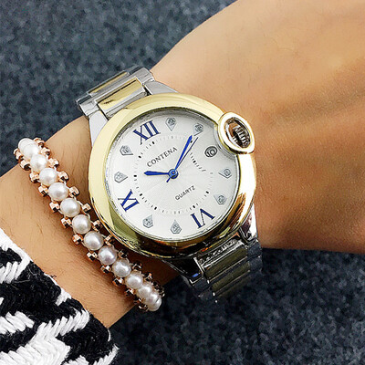 

Ladies Casual Gold Watch Contena Luxury Business Women Quartz Watches Simple Style Calendar Wristwatch