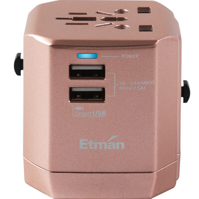 

Etman dual USB Go abroad conversion plugs rose gold multinational universal socket converter Malaysia Bali Japan United States British standard European standard German standard
