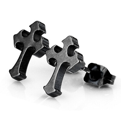 

Mens Stainless Steel Stud Earrings Black Cross Vintage
