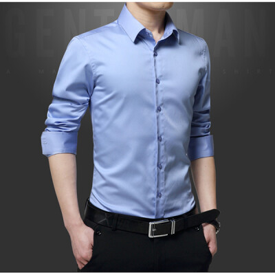 

2017 spring and autumn new fashion business casual long-sleeved shirt young men Slim type solid color thin section shirt