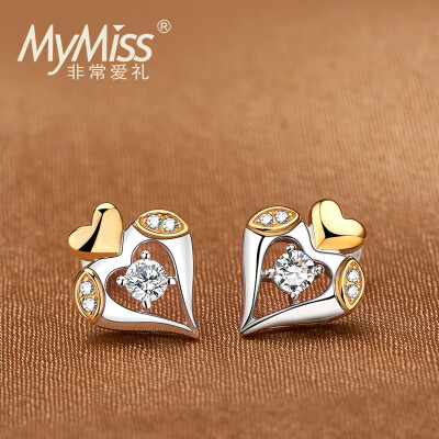 

MyMiss925 Silver Platinum Platinum Earrings Lovers Heart Earrings female silver