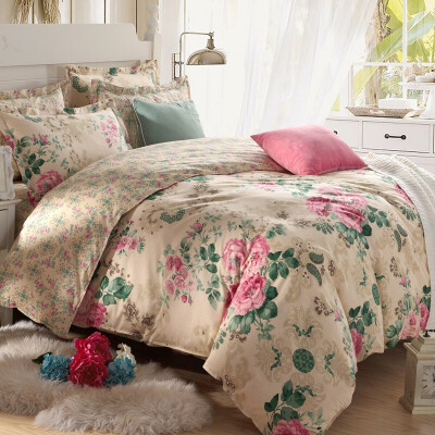 

Jiuzhou deer home high-density high-density four-piece cotton bedding twill printing double kit flower flower beauty 15 18 m bed