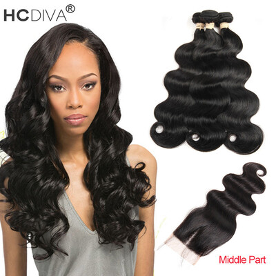 

HCDIVA Malaysian Body Wave Hair 3 Bundles With Lace Closure Malaysian Virgin Hair With Closure Unprocessed Human Hair With Closure