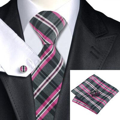 

n-0946 Vogue мужчин шелковым галстуком установлен черный plaids галстук платок запонки набор связей для мужчин официальный свадебный бизнес оптом