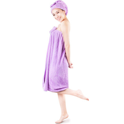 

San li strapless bath towel kit/bath dress + bath cap, simple & elegant, ultra-soft, bowtie, snow velvet, lilac