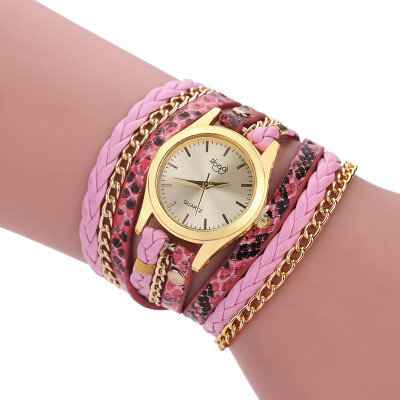 

2017 New Fashion Womens Casual Vintage Multilayer Wristwatch Weave Wrap Rivet Leather Bracelet Wrist Watch