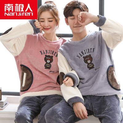 

Antarctic Pajamas Thicker Flannel Couple Pajamas Men&39s Autumn Winter Long Sleeve Coral Velvet Casual Set Home Set N675X21042-7 Female Letter Bear XL