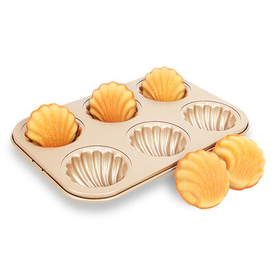 

Jingdong Supermarket Xue Che CHEF MADE Gold 6 with Cupcass Road deep three-dimensional non-stick Japanese Madeleine shell cake baking mold WK9113