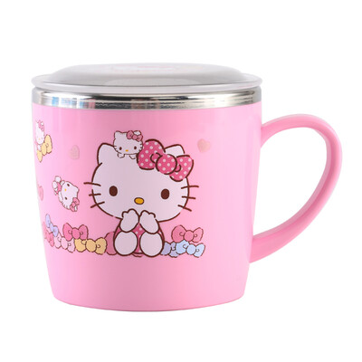 

Lock & Lock LOCK & LOCK South Korea imported HELLO KITTY bow with cover stainless steel handle cup childrens tableware cup single handle milk cup LKT427